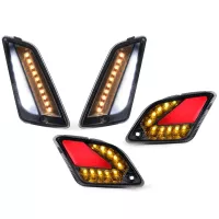 Knipperlichtset Voor Achter MOTO NOSTRA (2014-2018) Dynamisch LED Volglicht, Voorzijde Met Dagrijlicht en Achterzijde Met Positielicht (E-keurmerk)- Vespa GT, GTL, GTV, GTS 125-300 Gerookt